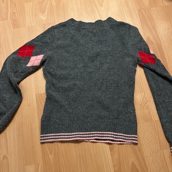 Burberry London Grey sweater with Red/pink argyle pattern - Picture 5 of 5